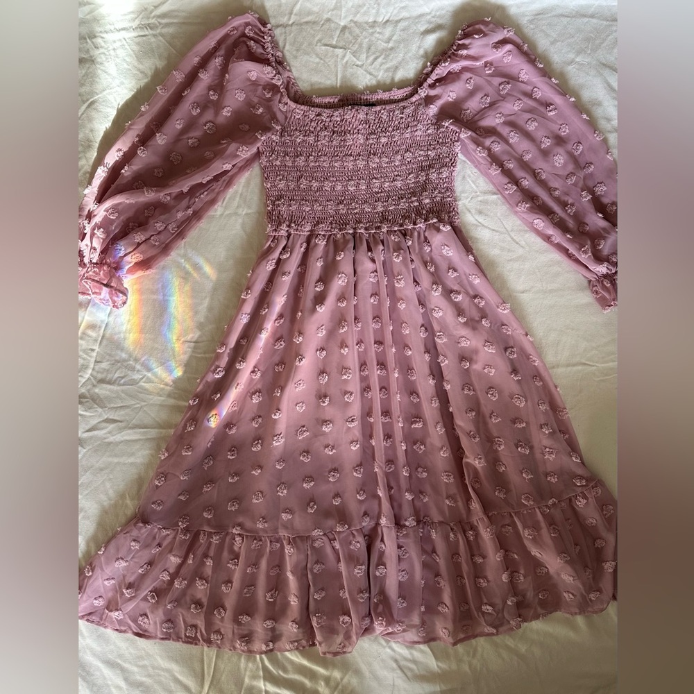 Flowy midi boho smock neck dress, dusty rose pink, worn once for a photoshoot.